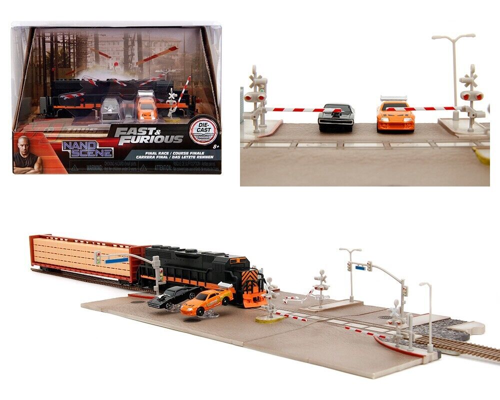 Jada Nano Diorama Fast & Furious Final Race Train Scene Toyota Supra & Charger
