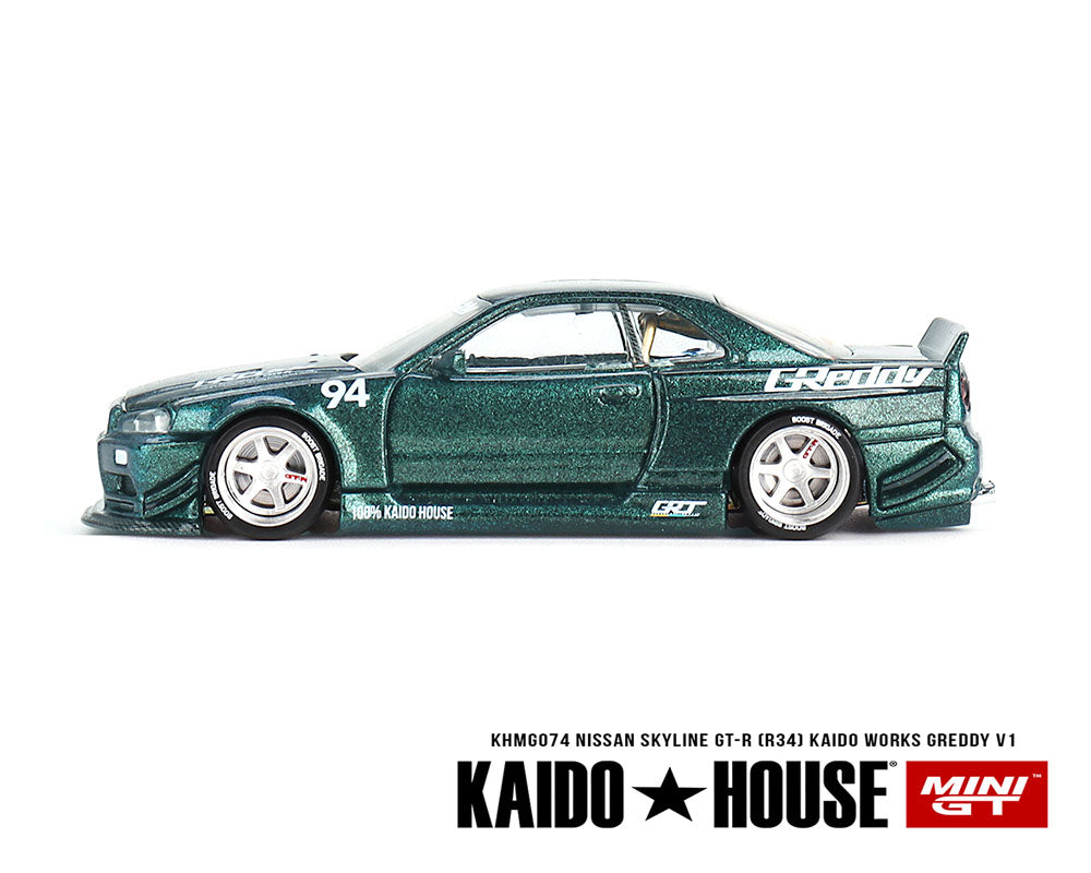 1:64 Nissan Skyline GT-R (R34) Kaido Works GReddy V1 – Green – Limited Edition