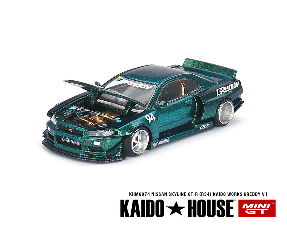 1:64 Nissan Skyline GT-R (R34) Kaido Works GReddy V1 – Green – Limited Edition