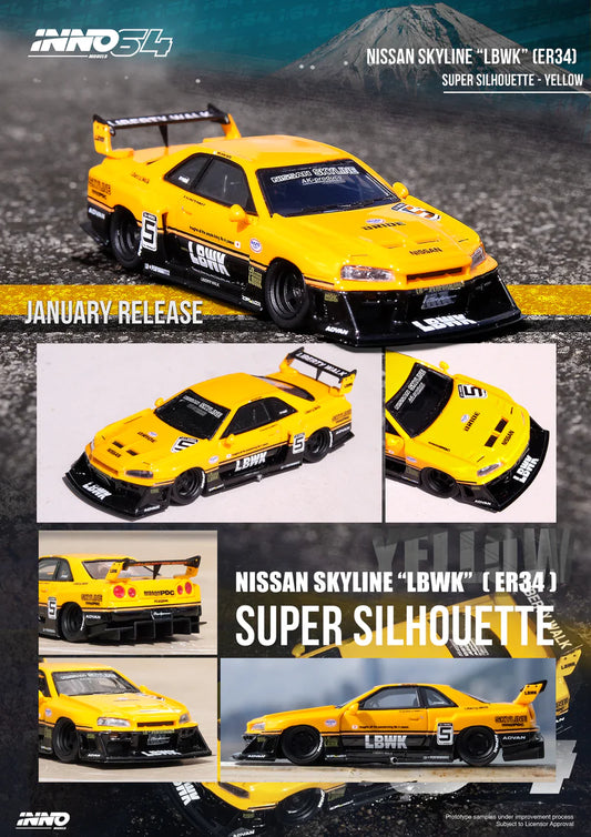 Nissan Skyline LBWK R34 Silhouette Yellow