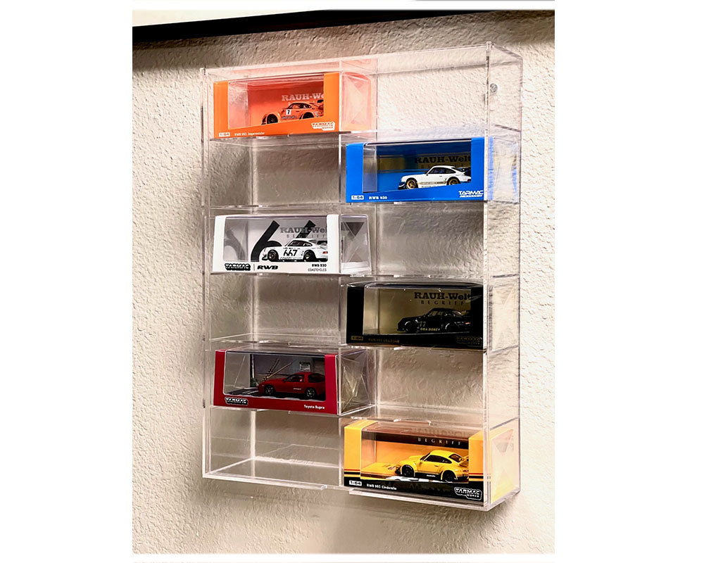 1:64 12-Car Display Case Wall Mount Plastic Clear Version With Cover (10.03″ x 3.03″ x 13.62″)