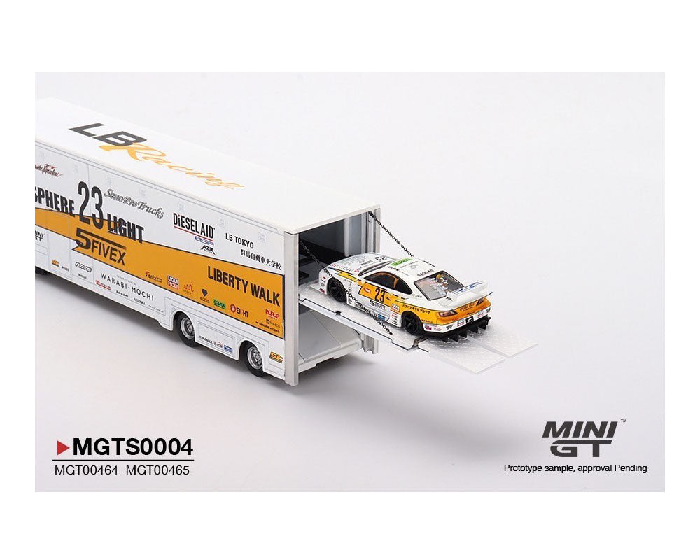1:64 LB Racing Transport Mercedes Benz Actros With Nissan S15 Silvia Presentation