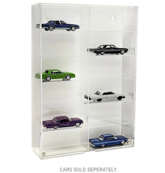 1:64 12-Car Display Case Wall Mount Plastic White Back Version With Cover (8.5″ x 2.64″ x 12.8″)